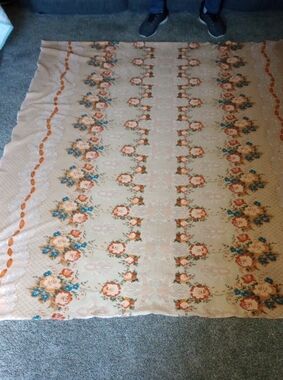 Floral Pattern Vintage Peach Tablecloth Length Is 74" & Width 60" Beautiful